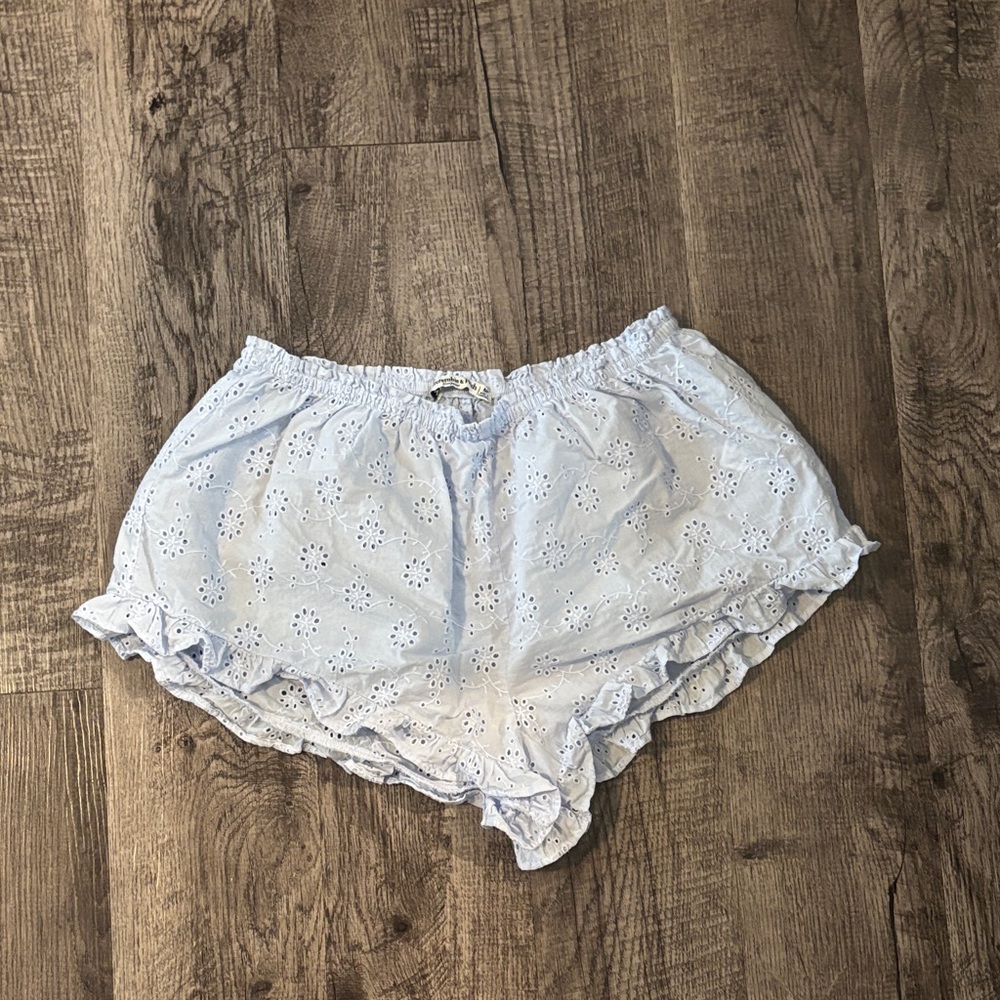 Abercrombie and Fitch Embroidered Cutwork Sleep Shorts - Blue - Size Medium - Picture 1 of 3
